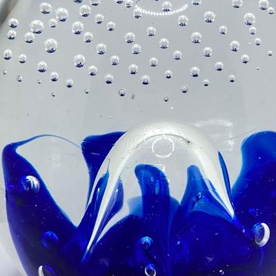 LOT 164: Pair of Glass Paperweights - Yellow Flower and Blue Abstract