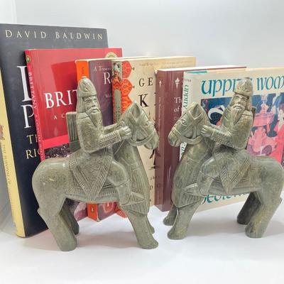 LOT 167: Pair of Carved Stone Bookends with Collection of Books