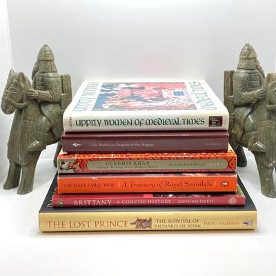LOT 167: Pair of Carved Stone Bookends with Collection of Books