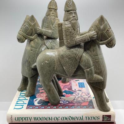 LOT 167: Pair of Carved Stone Bookends with Collection of Books