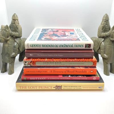 LOT 167: Pair of Carved Stone Bookends with Collection of Books
