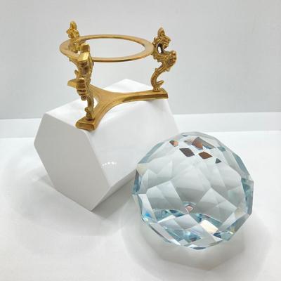 LOT 171: Round Clear Glass Prism Ball on Dragon Stand