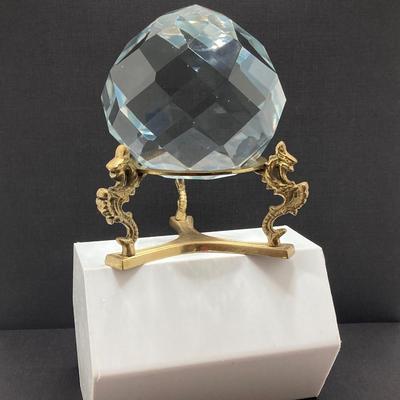 LOT 171: Round Clear Glass Prism Ball on Dragon Stand