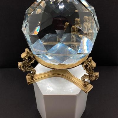 LOT 171: Round Clear Glass Prism Ball on Dragon Stand