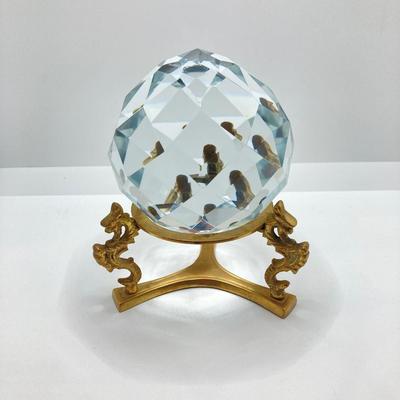 LOT 171: Round Clear Glass Prism Ball on Dragon Stand
