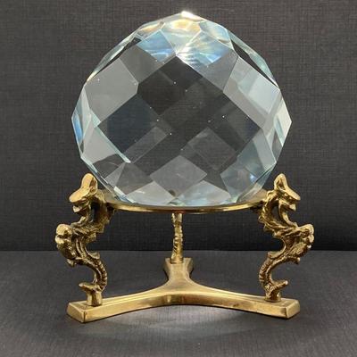LOT 171: Round Clear Glass Prism Ball on Dragon Stand