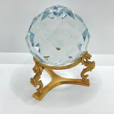 LOT 171: Round Clear Glass Prism Ball on Dragon Stand