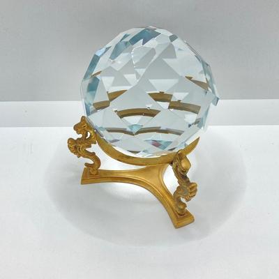 LOT 171: Round Clear Glass Prism Ball on Dragon Stand