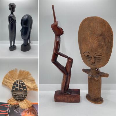 LOT 175: African Themed Collection - Carved Wooden Decor, Book and More