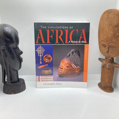 LOT 175: African Themed Collection - Carved Wooden Decor, Book and More