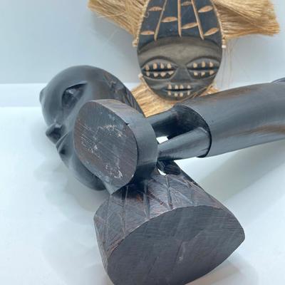LOT 175: African Themed Collection - Carved Wooden Decor, Book and More