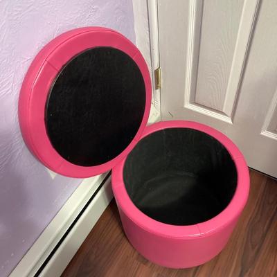 LOT 179: Pair of Pink and Blue Circular Storage Ottomans