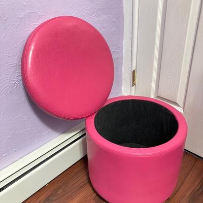 LOT 179: Pair of Pink and Blue Circular Storage Ottomans