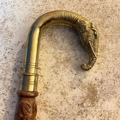 LOT 180: Vintage Chinese Ceramic Umbrella Stand / Cane Holder with Victorian-Style Brass and Carved Wood Walking Stick