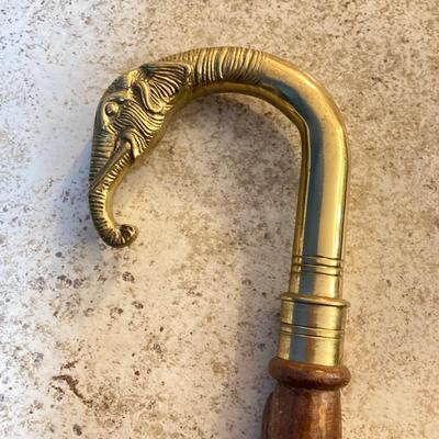 LOT 180: Vintage Chinese Ceramic Umbrella Stand / Cane Holder with Victorian-Style Brass and Carved Wood Walking Stick