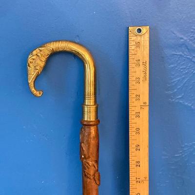 LOT 180: Vintage Chinese Ceramic Umbrella Stand / Cane Holder with Victorian-Style Brass and Carved Wood Walking Stick
