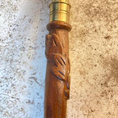 LOT 180: Vintage Chinese Ceramic Umbrella Stand / Cane Holder with Victorian-Style Brass and Carved Wood Walking Stick