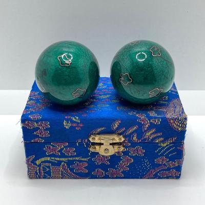 LOT 187: Knife and Fork Carving Set (India), Baoding Health Balls and Decorative Plate