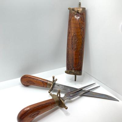 LOT 187: Knife and Fork Carving Set (India), Baoding Health Balls and Decorative Plate