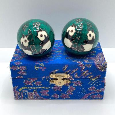 LOT 187: Knife and Fork Carving Set (India), Baoding Health Balls and Decorative Plate