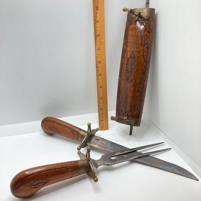 LOT 187: Knife and Fork Carving Set (India), Baoding Health Balls and Decorative Plate