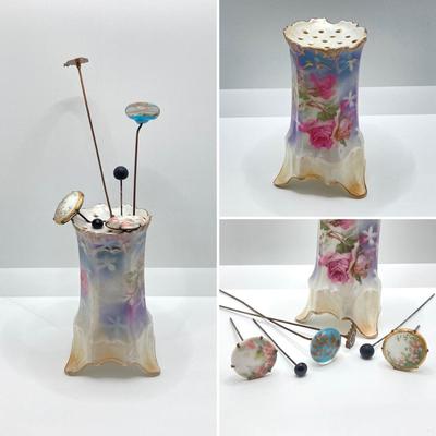 LOT 188: Prussia RS Hat Pin Holder with Collection of Vintage Hat Pins
