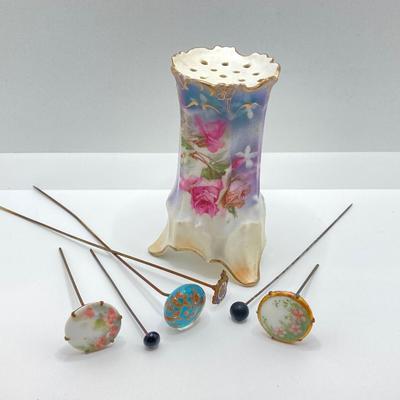 LOT 188: Prussia RS Hat Pin Holder with Collection of Vintage Hat Pins