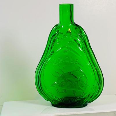 LOT 192: Blenko Glass Bottle, Two (2) Clevenger Bros. Glass Bottles, and a Glass Apple Paperweight