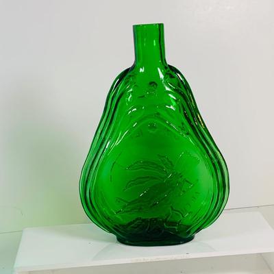 LOT 192: Blenko Glass Bottle, Two (2) Clevenger Bros. Glass Bottles, and a Glass Apple Paperweight