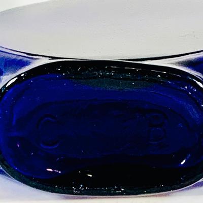 LOT 192: Blenko Glass Bottle, Two (2) Clevenger Bros. Glass Bottles, and a Glass Apple Paperweight