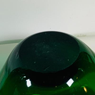 LOT 192: Blenko Glass Bottle, Two (2) Clevenger Bros. Glass Bottles, and a Glass Apple Paperweight