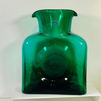 LOT 192: Blenko Glass Bottle, Two (2) Clevenger Bros. Glass Bottles, and a Glass Apple Paperweight