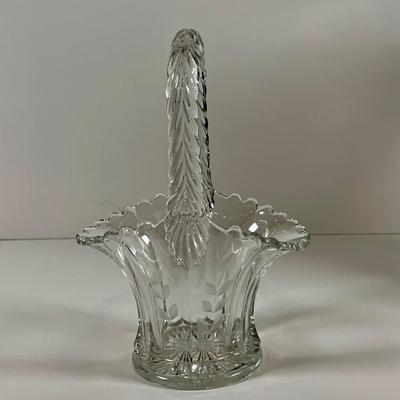 LOT 194: Large Crystal Nachtmann Crystal Vase, Large Crystal Pitcher, Crystal Basket and Art Glass Bottle