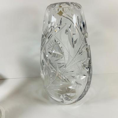 LOT 194: Large Crystal Nachtmann Crystal Vase, Large Crystal Pitcher, Crystal Basket and Art Glass Bottle