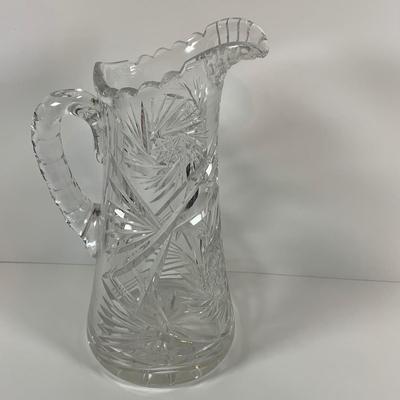 LOT 194: Large Crystal Nachtmann Crystal Vase, Large Crystal Pitcher, Crystal Basket and Art Glass Bottle