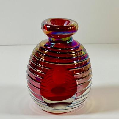 LOT 194: Large Crystal Nachtmann Crystal Vase, Large Crystal Pitcher, Crystal Basket and Art Glass Bottle