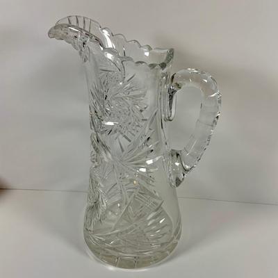 LOT 194: Large Crystal Nachtmann Crystal Vase, Large Crystal Pitcher, Crystal Basket and Art Glass Bottle