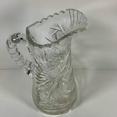 LOT 194: Large Crystal Nachtmann Crystal Vase, Large Crystal Pitcher, Crystal Basket and Art Glass Bottle