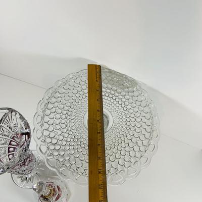 LOT 195: Bleikristal Crystal Vase, Crystal Bell with Cut Glass Heart and a Crystal Cake Dish