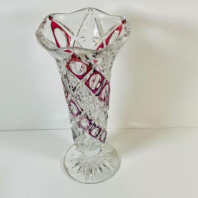 LOT 195: Bleikristal Crystal Vase, Crystal Bell with Cut Glass Heart and a Crystal Cake Dish