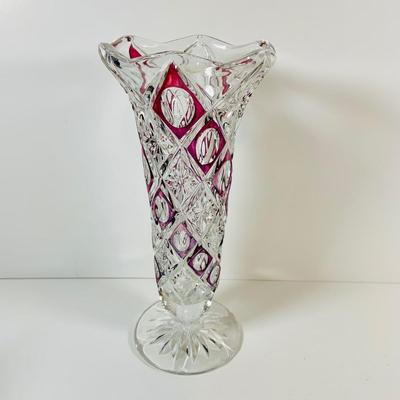 LOT 195: Bleikristal Crystal Vase, Crystal Bell with Cut Glass Heart and a Crystal Cake Dish