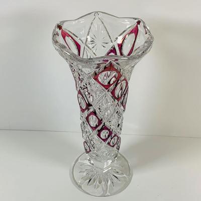 LOT 195: Bleikristal Crystal Vase, Crystal Bell with Cut Glass Heart and a Crystal Cake Dish