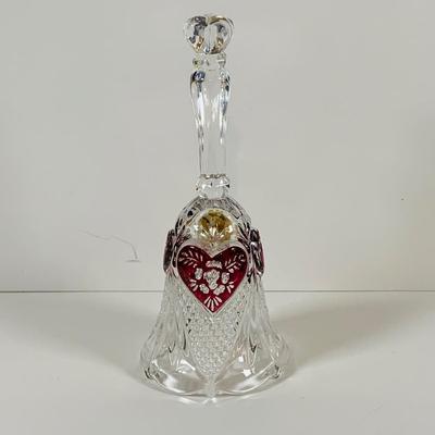 LOT 195: Bleikristal Crystal Vase, Crystal Bell with Cut Glass Heart and a Crystal Cake Dish