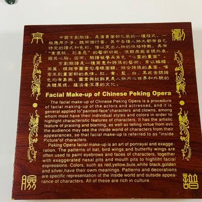 LOT 197: Asia Inspired Collection Including Peking Opera Facial Make-up Plaque, Wooden Figures, Miniture Doll. Buddha's, Dragons and...