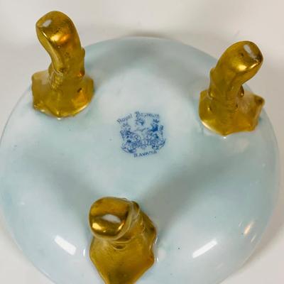 LOT 199: Collection of Antique Hand Painted Ceramics, Including Candle Sticks, Hat Pin Holder, and Trinket Boxes
