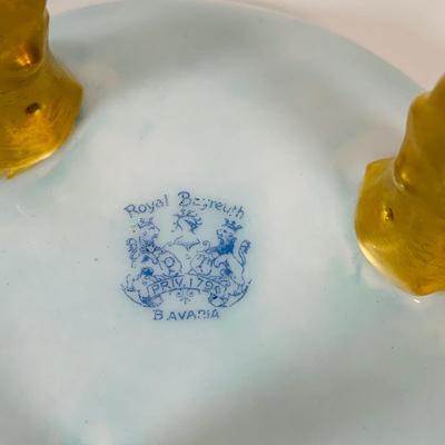 LOT 199: Collection of Antique Hand Painted Ceramics, Including Candle Sticks, Hat Pin Holder, and Trinket Boxes