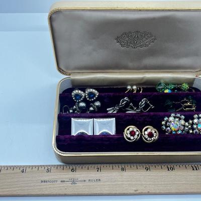 LOT 202J: Vintage Screwback and Clip On Earrings with a Beautiful Purple Velvet Lined Case