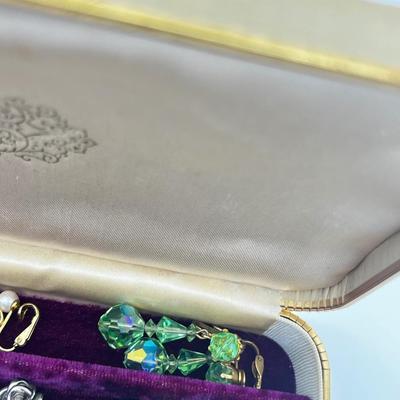 LOT 202J: Vintage Screwback and Clip On Earrings with a Beautiful Purple Velvet Lined Case