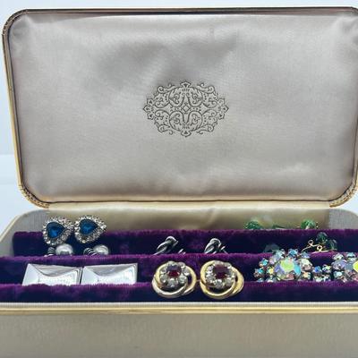 LOT 202J: Vintage Screwback and Clip On Earrings with a Beautiful Purple Velvet Lined Case