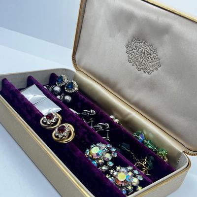 LOT 202J: Vintage Screwback and Clip On Earrings with a Beautiful Purple Velvet Lined Case